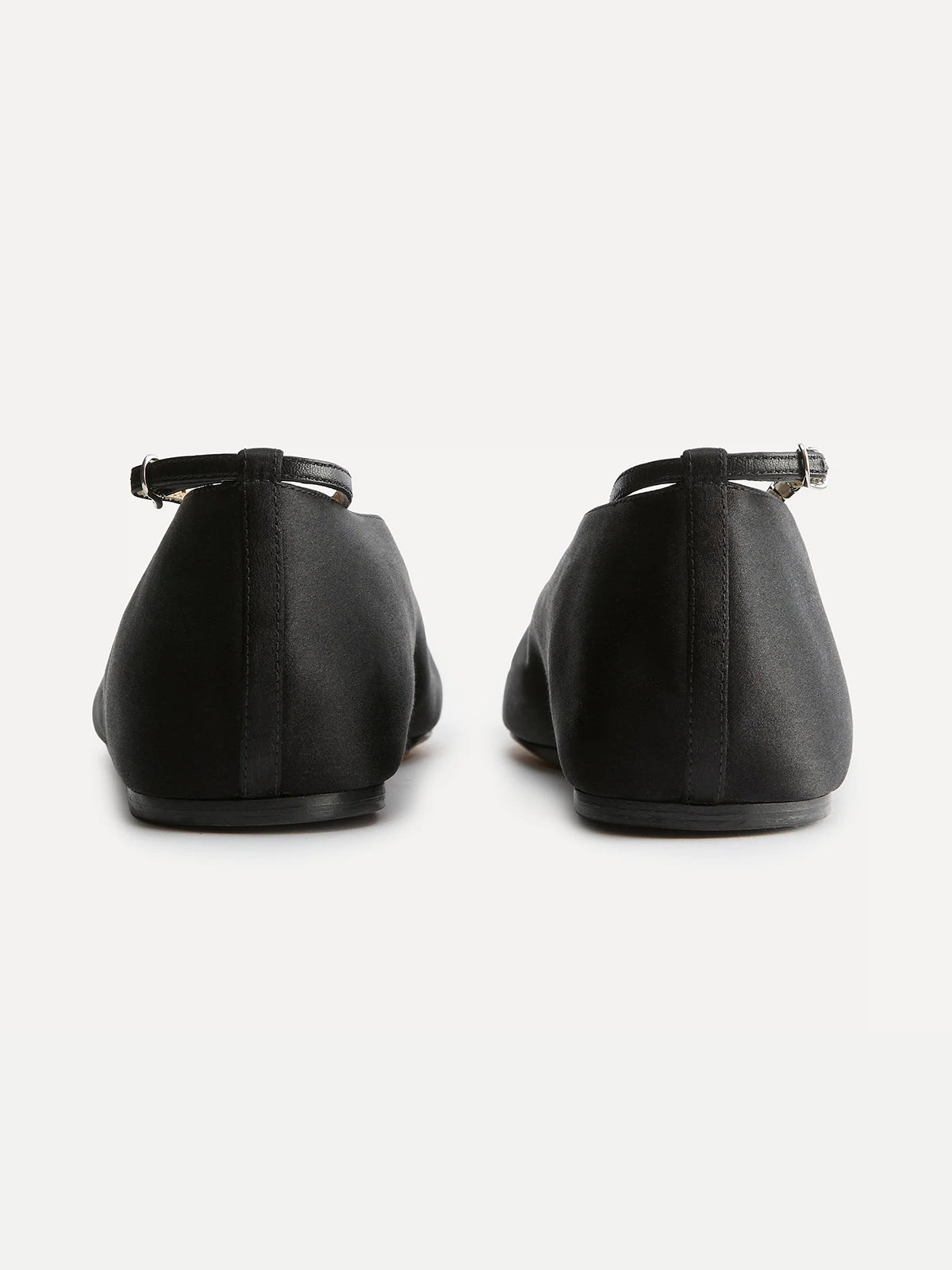 Black Satin Square-Toe Slip-On And Ankle Strap Ballet Flats