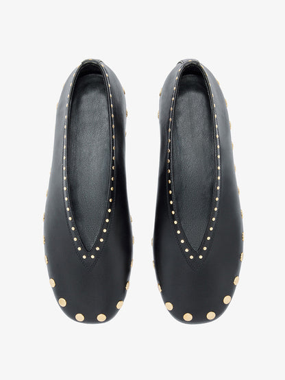 Black Square-Toe Side Studs Slip-On Ballet Flats