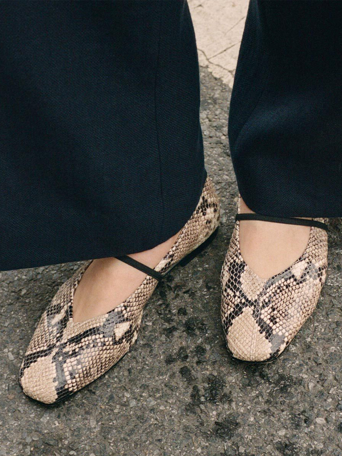 Mary Jane Square-Toe Slip-On Chic Ballet Flats - Snakeskin Pattern