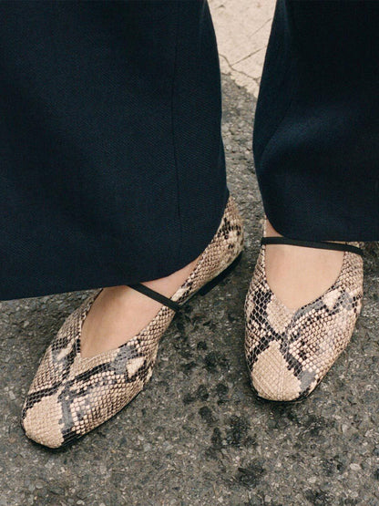 Mary Jane Square-Toe Slip-On Chic Ballet Flats - Snakeskin Pattern
