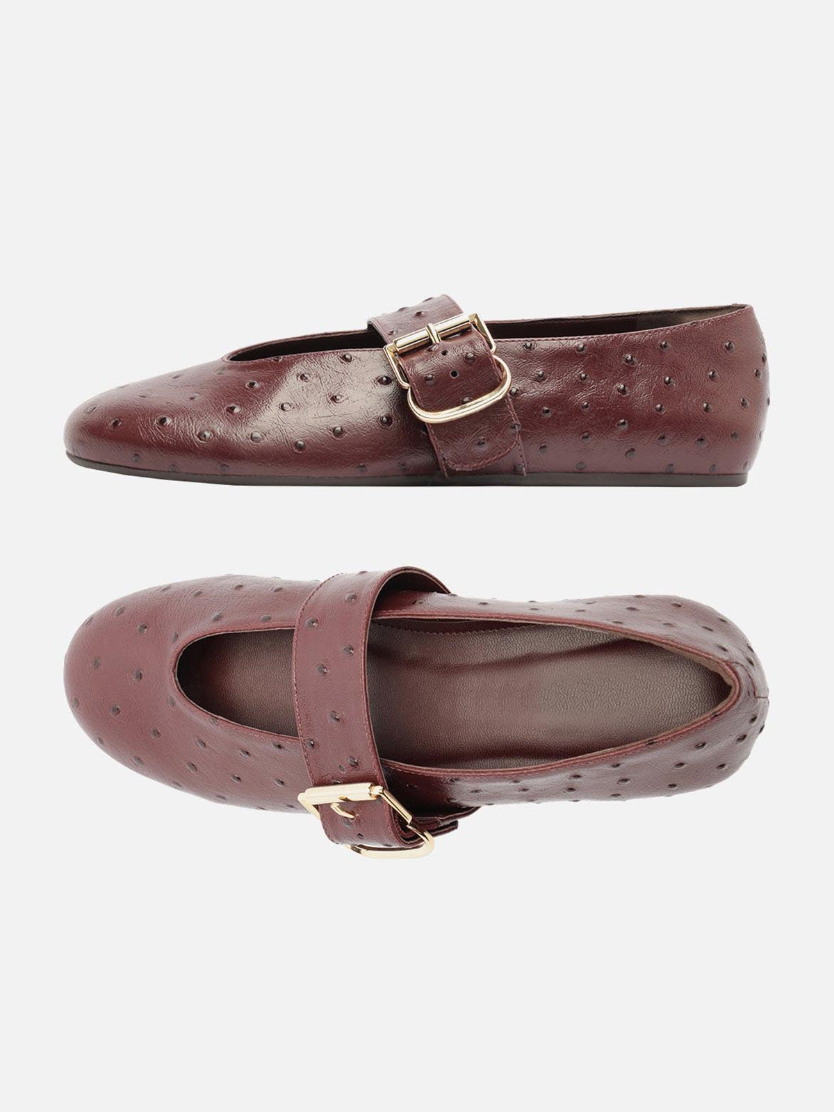 Red Ostrich Pattern Vegan Leather Round-Toe Mary Jane Chic Ballet Flats