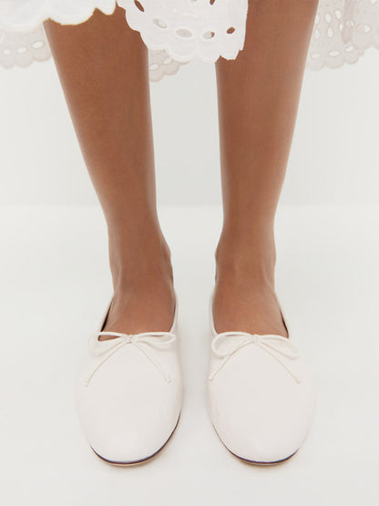 White Round-Toe Chic Front Bow Slip-On Ballet Flats