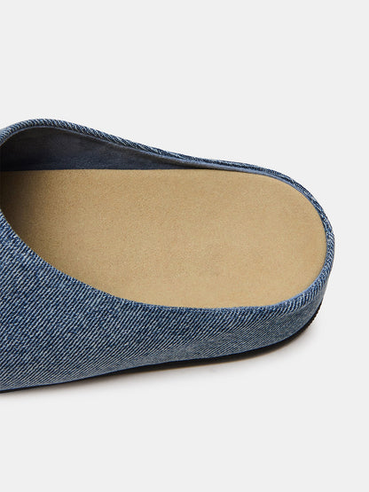 Blue Denim Round-Toe Slip-On Flats Slide