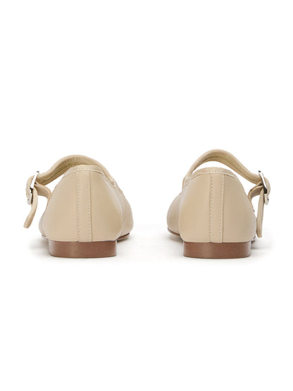 Beige Round-Toe Chic Mary Jane Slip-On Ballet Simple Flats