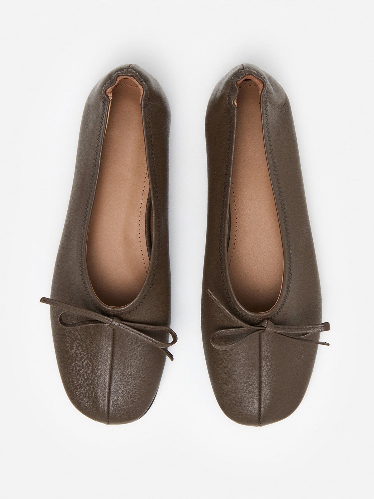 Khaki Classic Square-Toe Front Bow Simple Ballet Flats