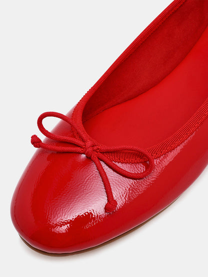 Red Round-Toe Simple Slip-On Ballet Flats With Front Bow