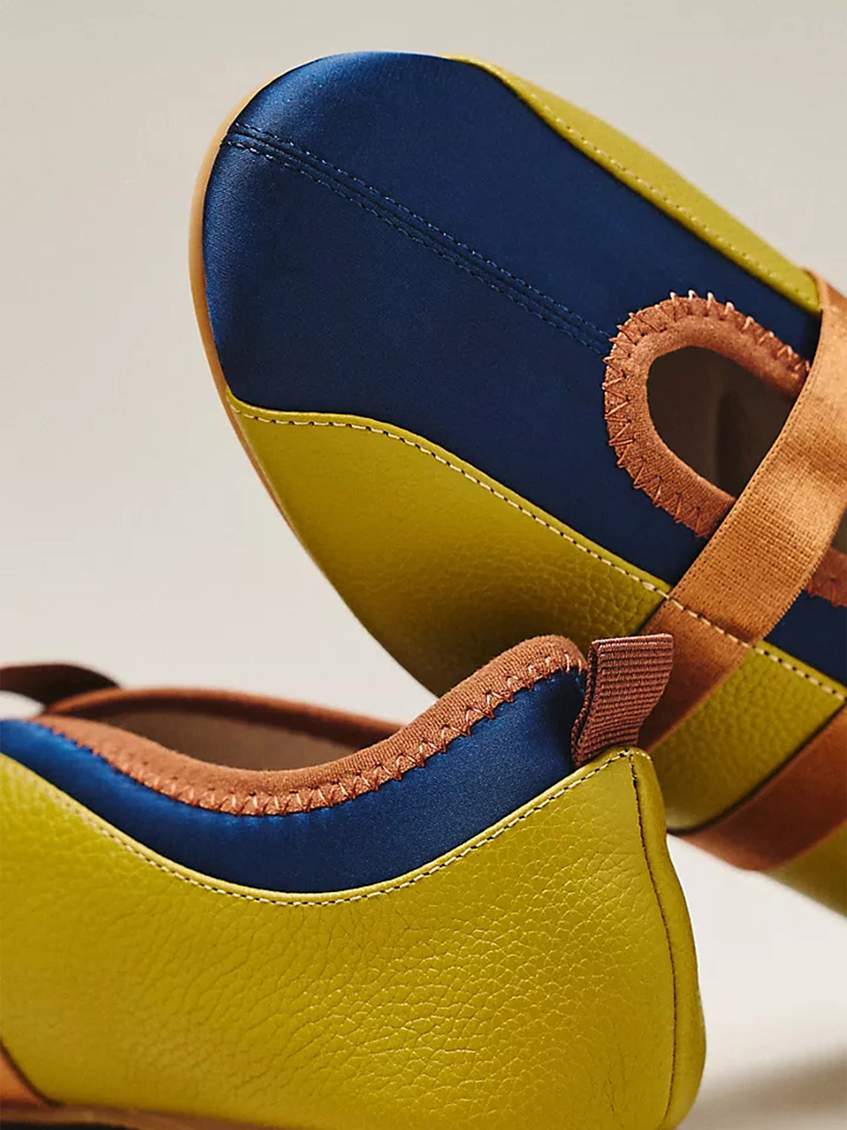 Green Vegan Leather And Satin Round-Toe Double Middle Strap Sporty Ballet Sneakers