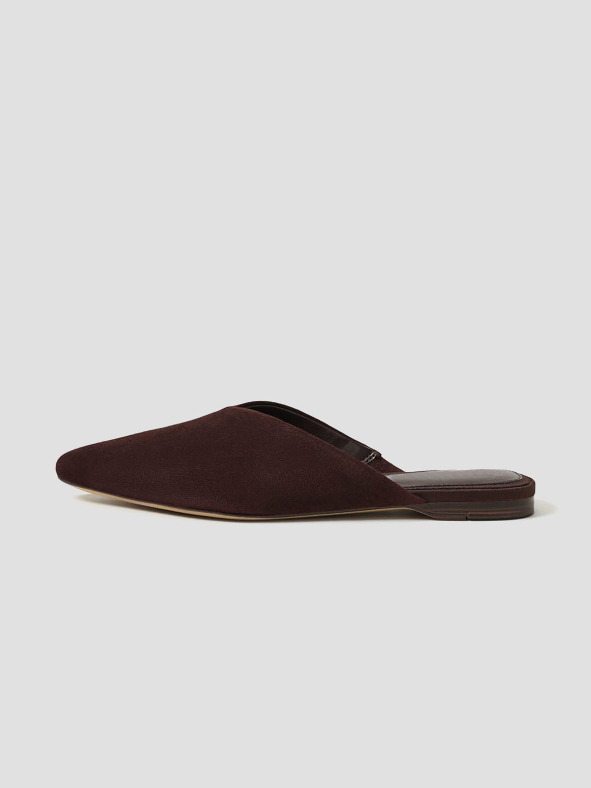 Chocolate Faux Suede Almond-Toe Backless Simple Slip-On Flats