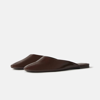 Slip-On Square-Toe Backless Mules Flats - Patent Burgundy
