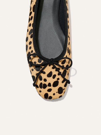 Front Bow Square-Toe Slip-On Chic Ballet Flats - Cow Pattern