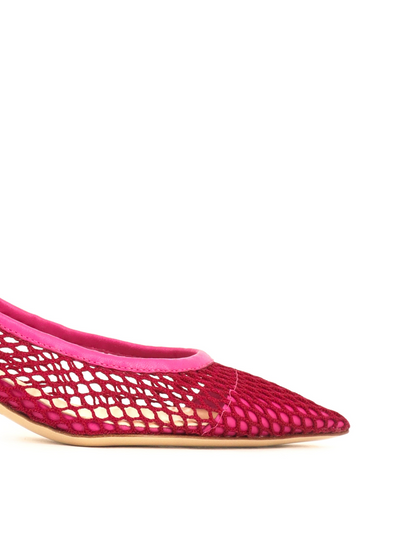 Hot Pink Pointy Kitten Heels Slingback Pumps in Fishnet & Vegan Leather