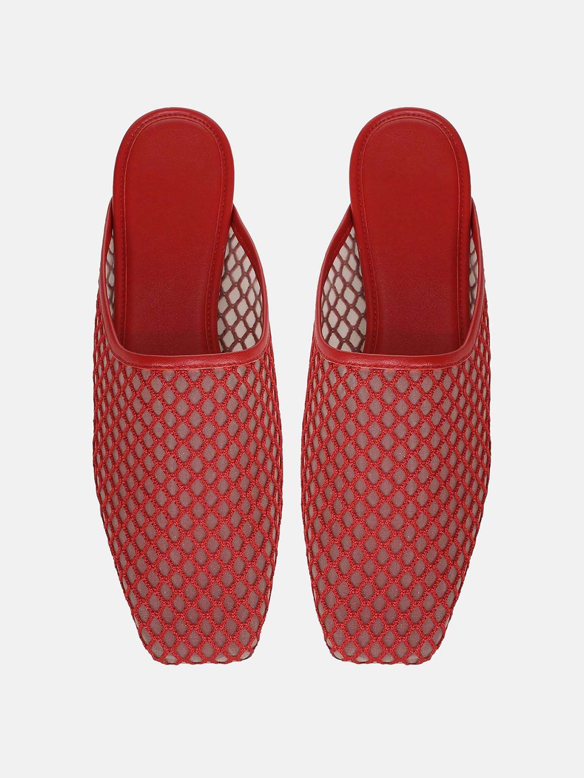 Red Mesh Square-Toe Chic Backless Simple Flats