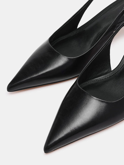 Black Pointed-Toe Classic Back Strap Chic Kitten Heels