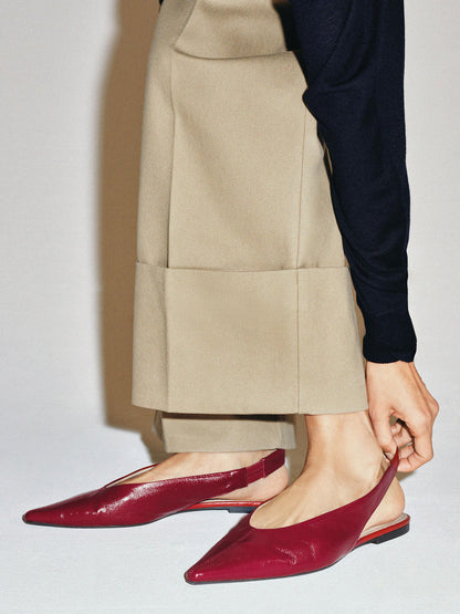 Red Pointed-Toe Slingback Sleek Flats