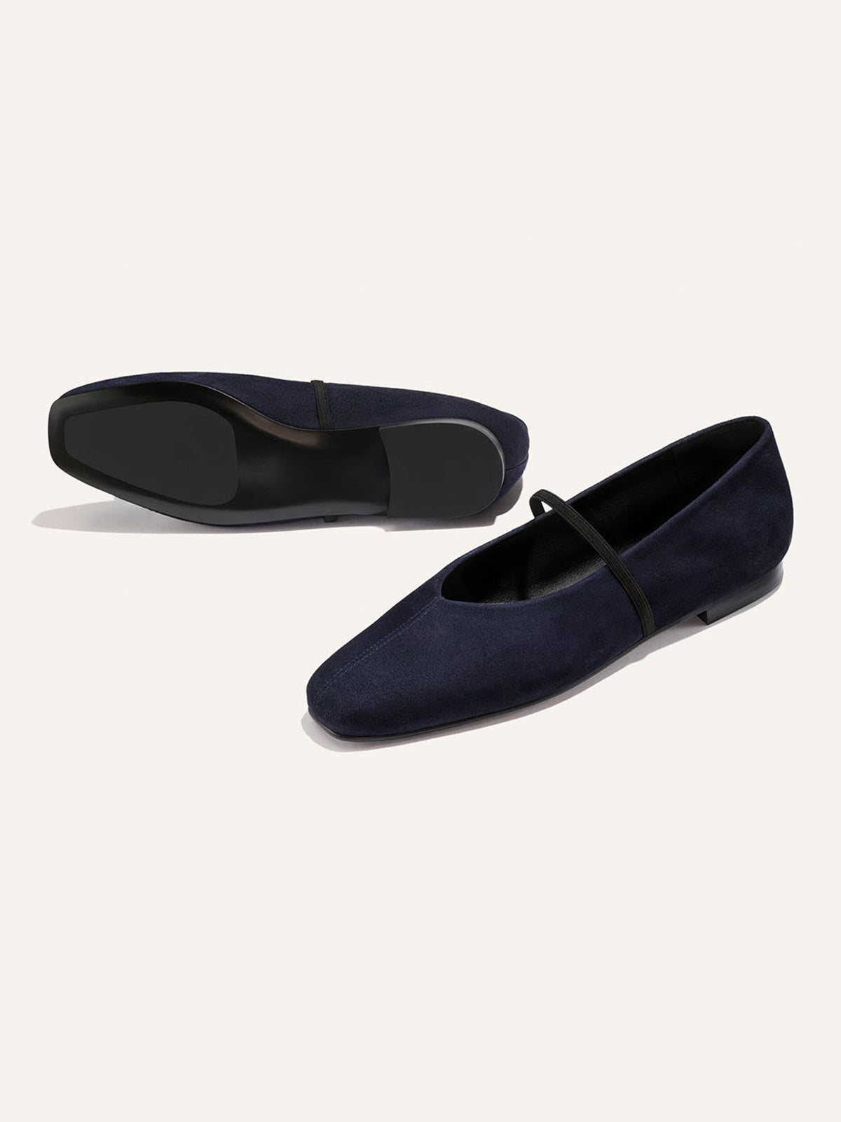 Mary Jane Square-Toe Slip-On Chic Ballet Flats - Indigo Faux Suede