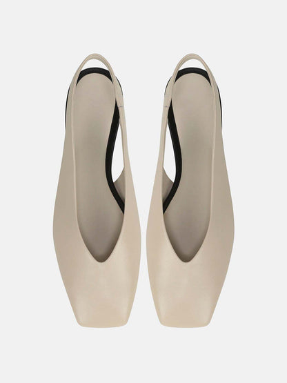 Bone Vegan Leather Square-Toe Chic Back Strap Mules Flats