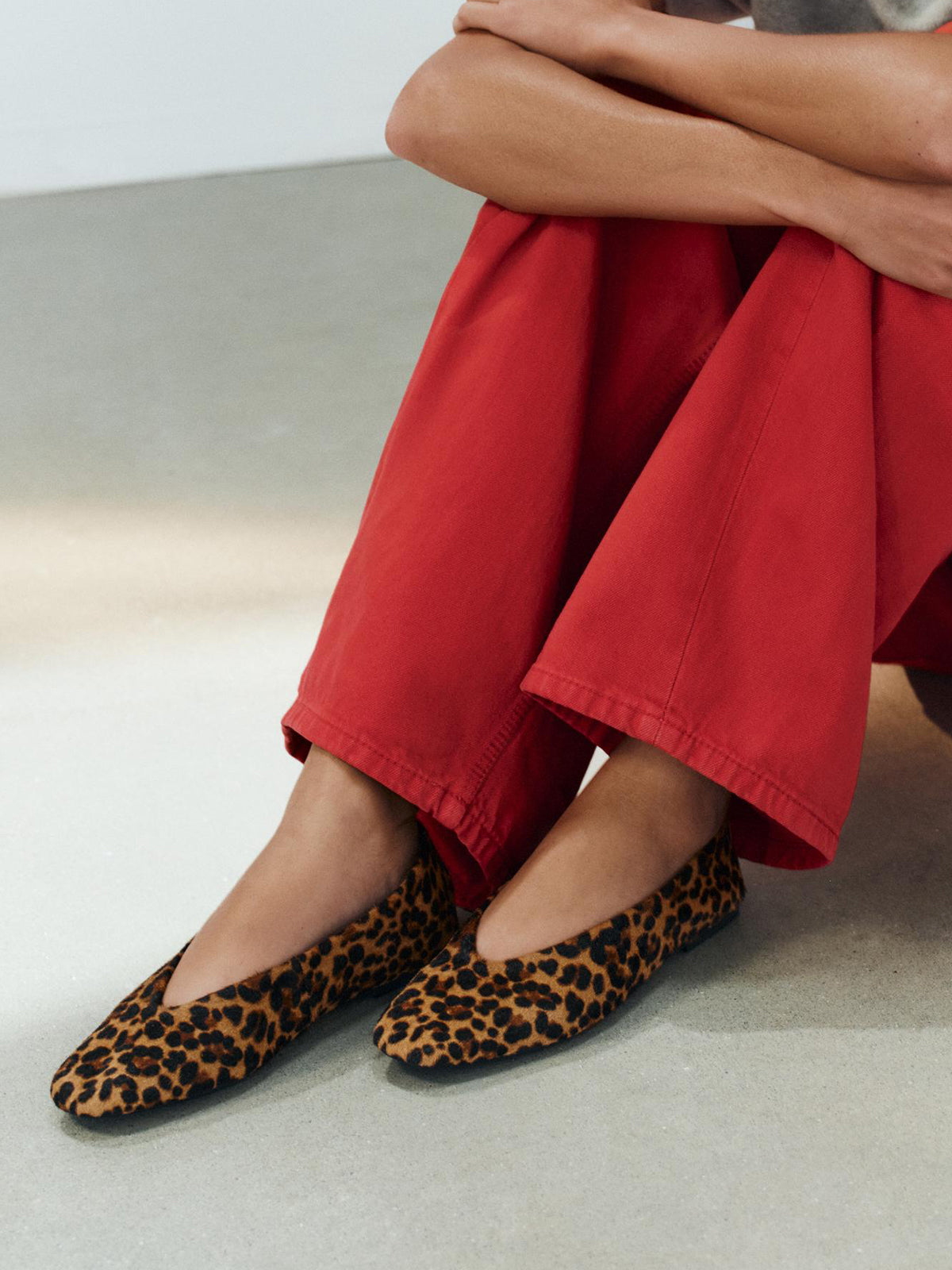 Leopard Pattern Pony Hair Vegan Leather Square-Toe Slip-On Ballet Flats