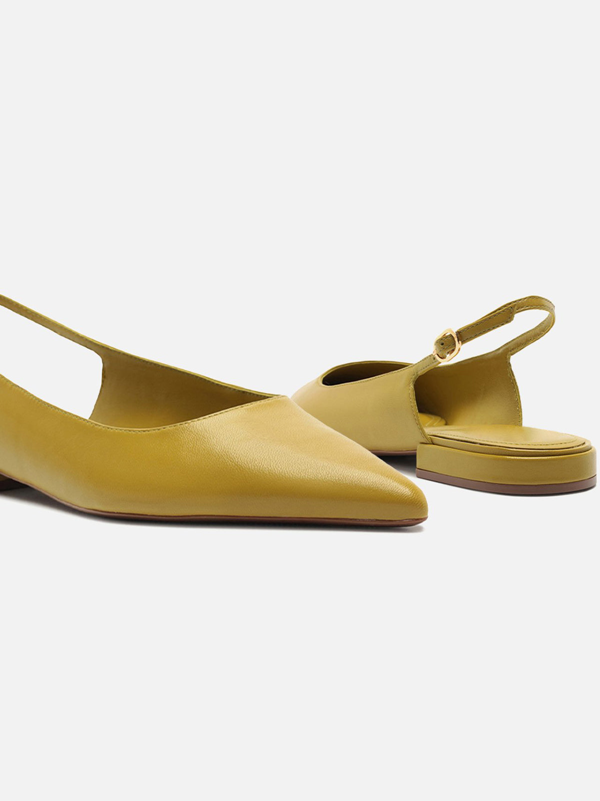 Green Pointed-Toe Buckle Slingback Chic Slip-On Flats