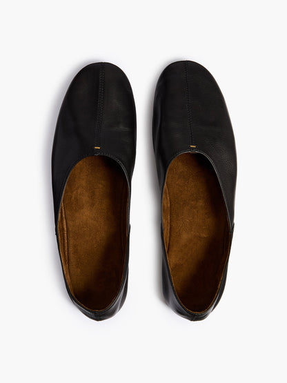 Slip-On Round-Toe Simple Ballet Flats - Black Vegan Leather