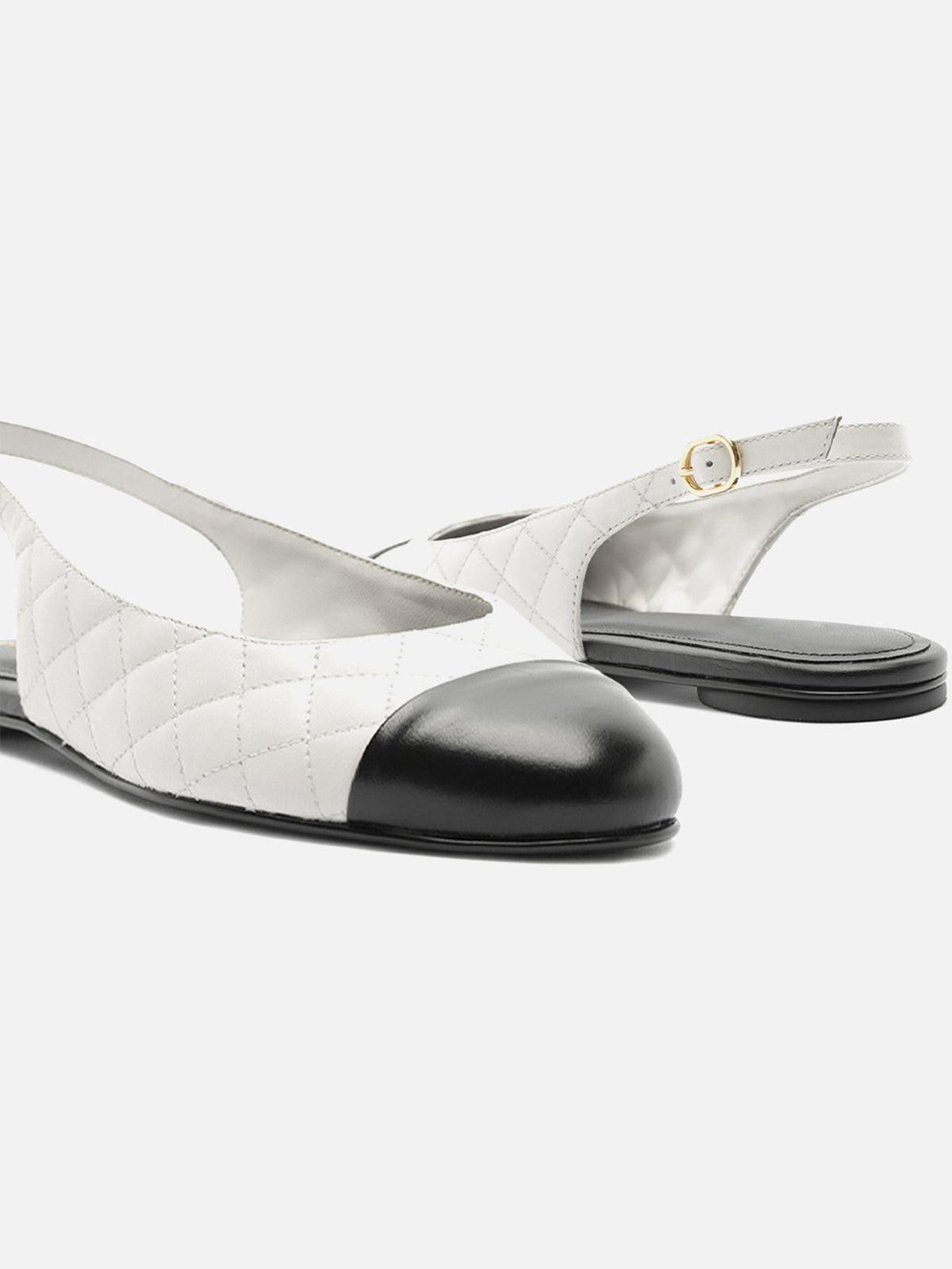 White Round-Toe Buckle Slingback Chic Slip-On Flats