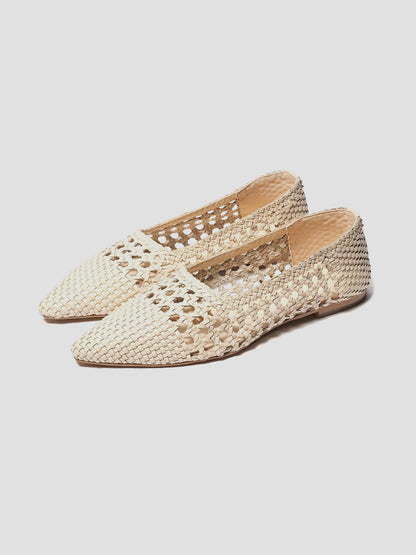 Bone Woven Vegan Leather Pointed-Toe Cutout Slip-On Flats
