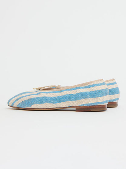 Blue Canvas Round-Toe Simple Chic Ballet Flats With Front Bow