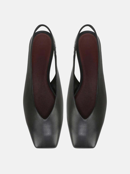 Black Vegan Leather Square-Toe Chic Back Strap Mules Flats