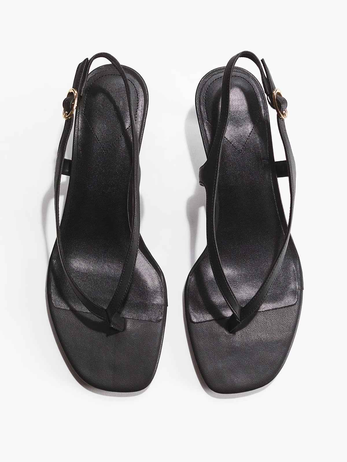 Black Square-Toe Flip-Flop Slingback Kitten Heels