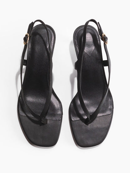 Black Square-Toe Flip-Flop Slingback Kitten Heels