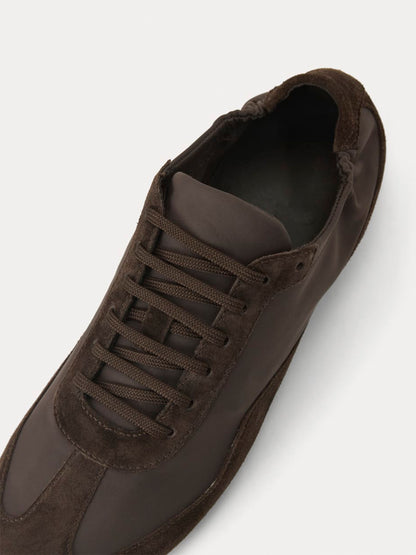 Green Faux Suede And Cloth Round-Toe Lace-Up Ballet Sneakers