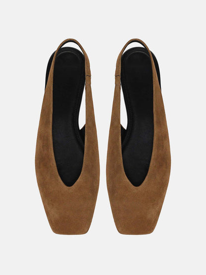 Brown Faux Suede Square-Toe Chic Back Strap Mules Flats