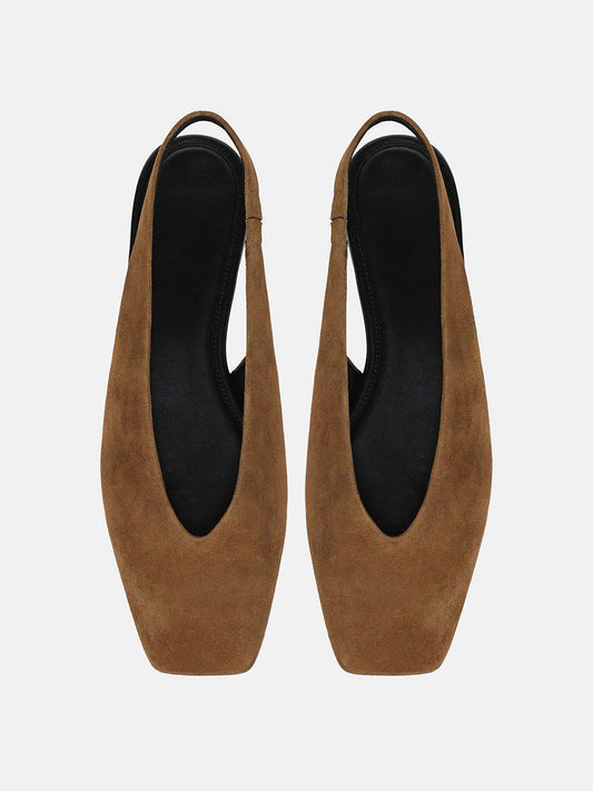 Brown Faux Suede Square-Toe Chic Back Strap Mules Flats