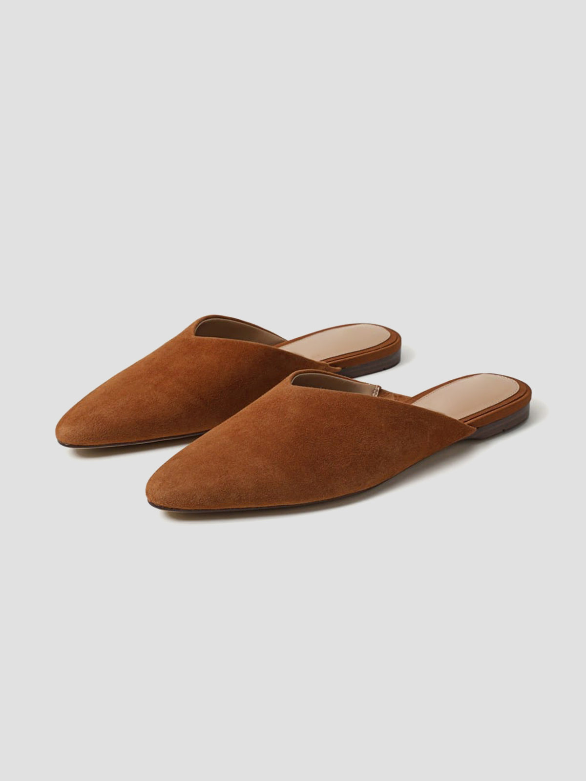 Brown Faux Suede Almond-Toe Backless Simple Slip-On Flats