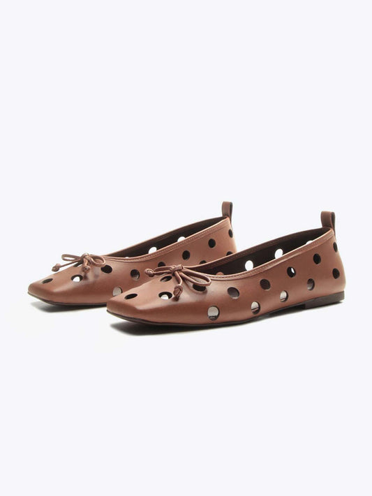Red Square-Toe Front Bow Cutout Slip-On Ballet Flats