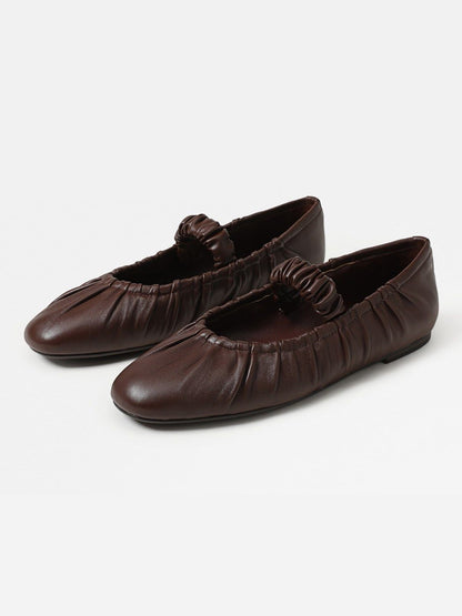 Coffee Square-Toe Elastic Mary Jane Classic Ballet Flats
