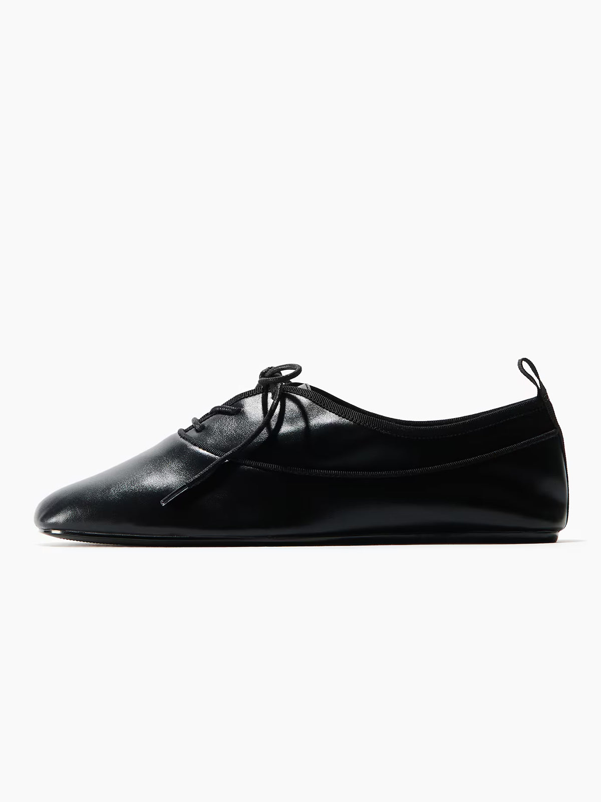 Black Square-Toe Chic Lace-Up Slip-On Ballet Flats