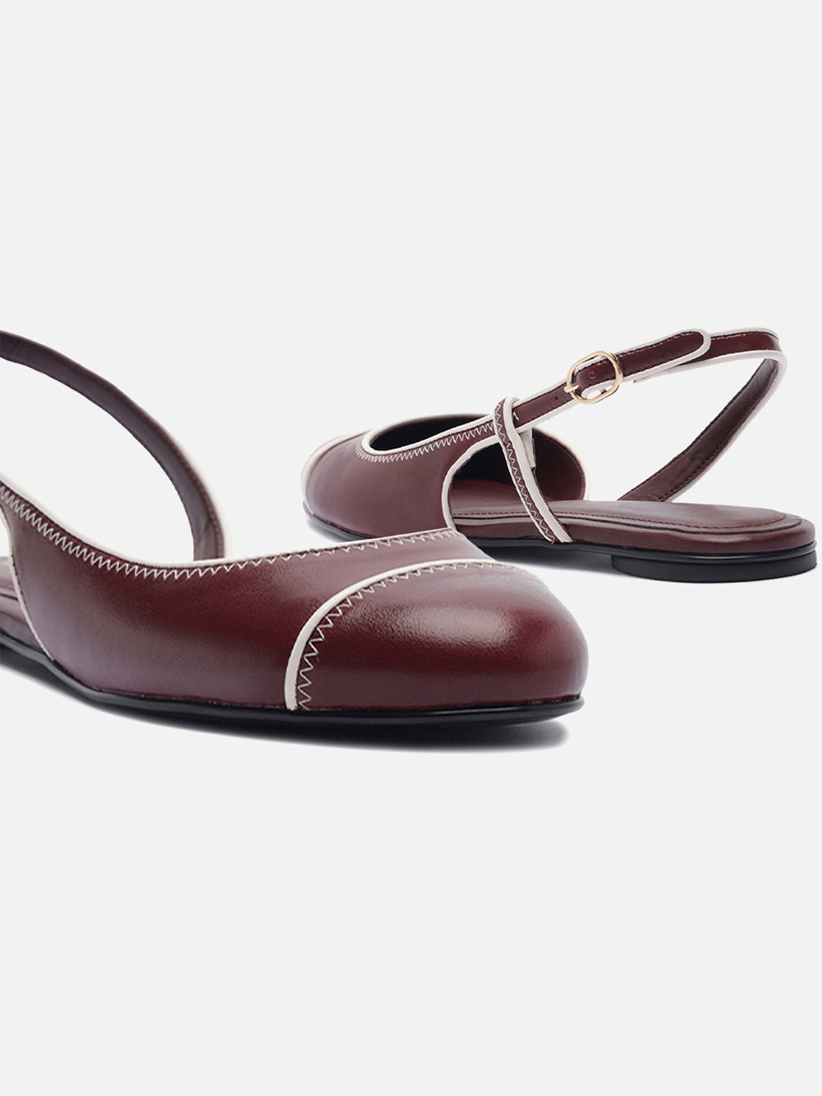 Red Round-Toe Buckle Back Strap Chic Slip-On Flats