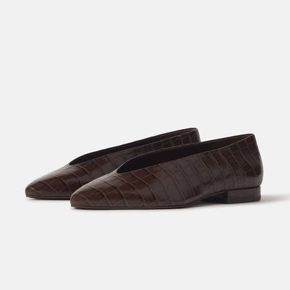 Chic Slip-On Pointed-Toe Simple Ballet Flats - Chocolate Stone Pattern