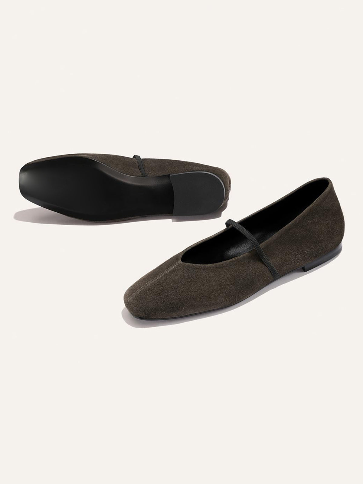 Mary Jane Square-Toe Slip-On Chic Ballet Flats - Dark Coffee Faux Suede