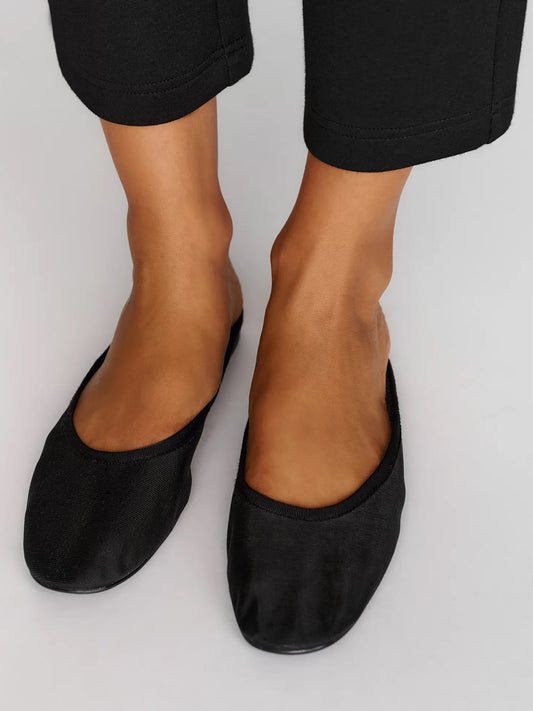 Black Mesh Round-Toe Slip-On Backless Mules Flats