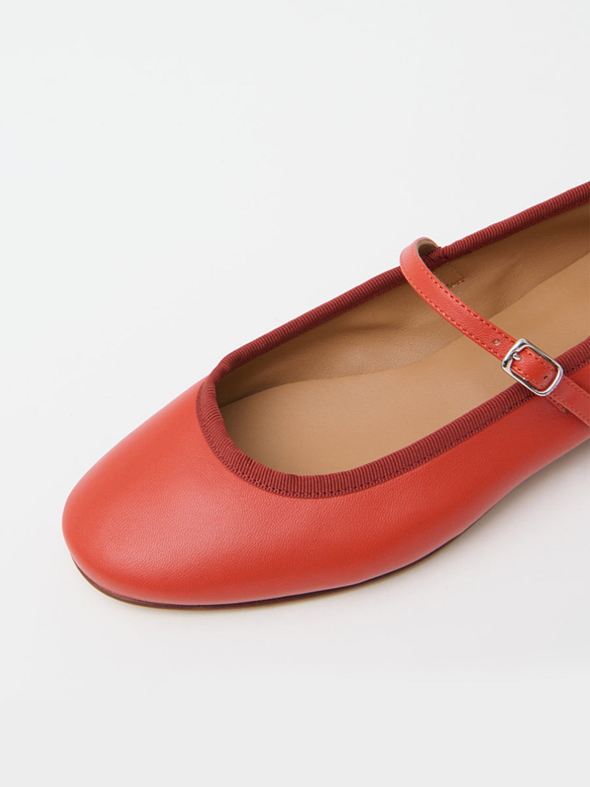 Red Round-Toe Mary Jane With Buckle Chic Ballet Flats
