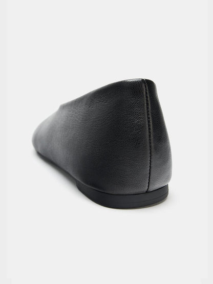 Black Vegan Leather Round-Toe Slip-On Ballet Flats