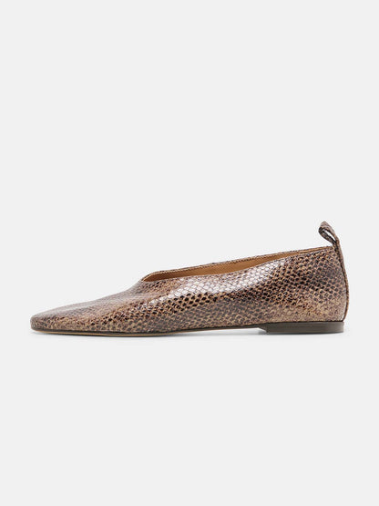 Snakeskin Pattern Square-Toe Slip-On Simple Flats