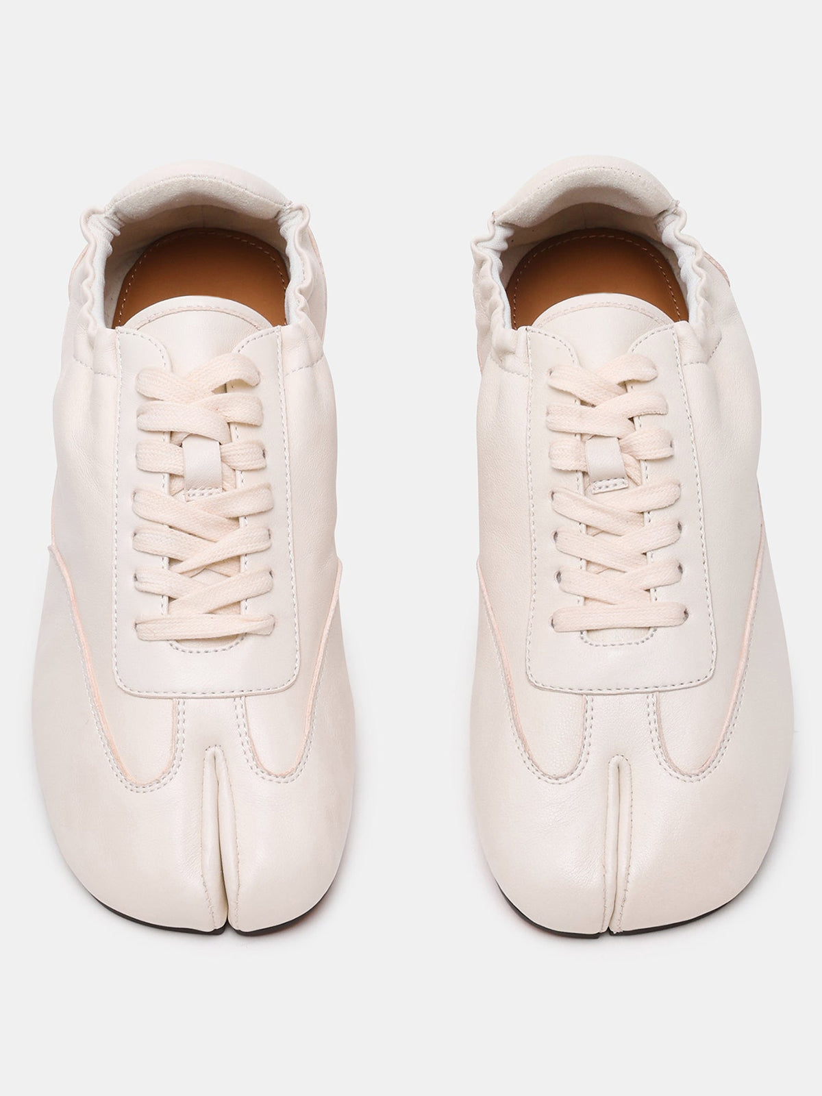 White Split-Toe Classic Lace-Up Flats Sneakers