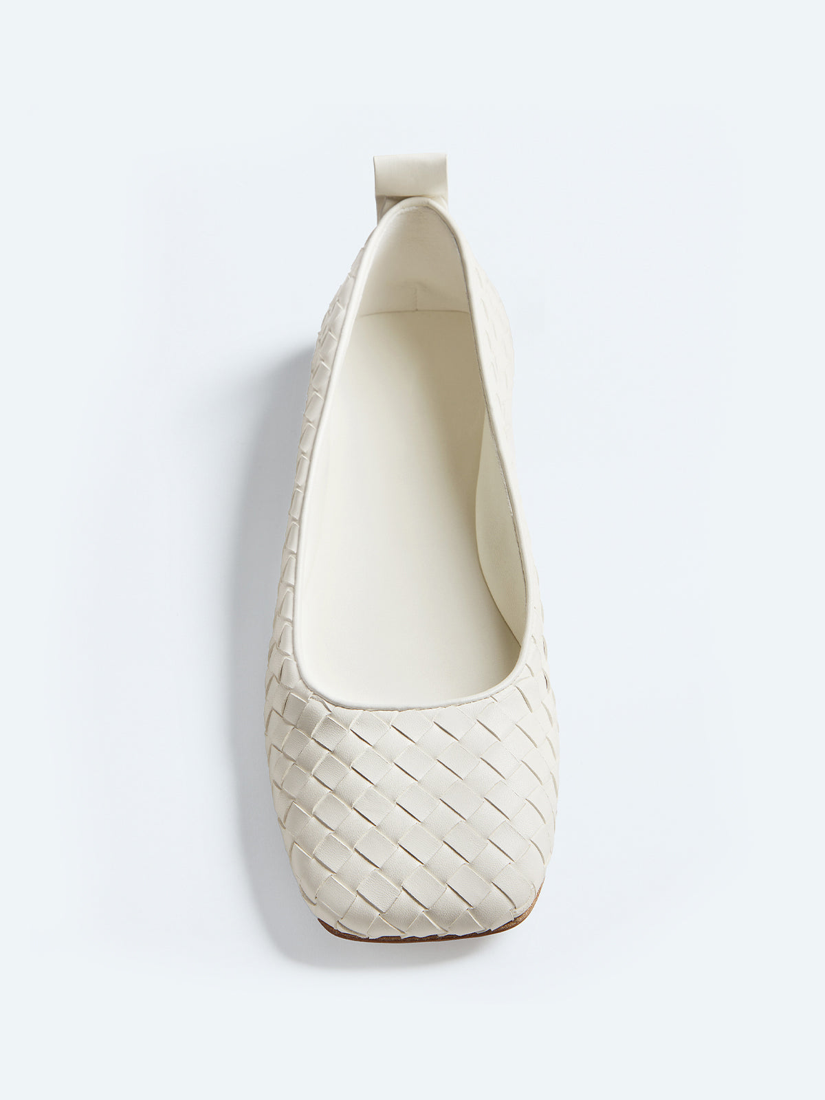 Ivory Woven Vegan Leather Square-Toe Classic Slip-On Ballet Flats