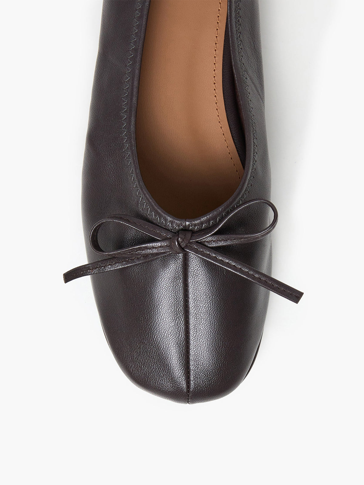 Chocolate Classic Square-Toe Front Bow Simple Ballet Flats