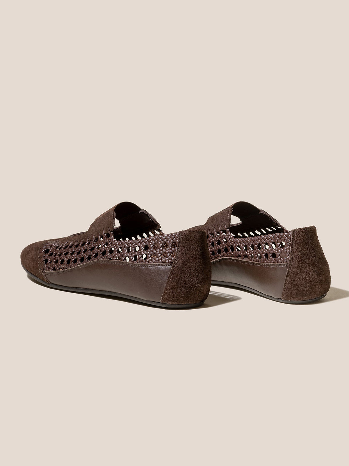Dark Brown Woven Vegan Leather Round-Toe Chic Mary Jane Flats