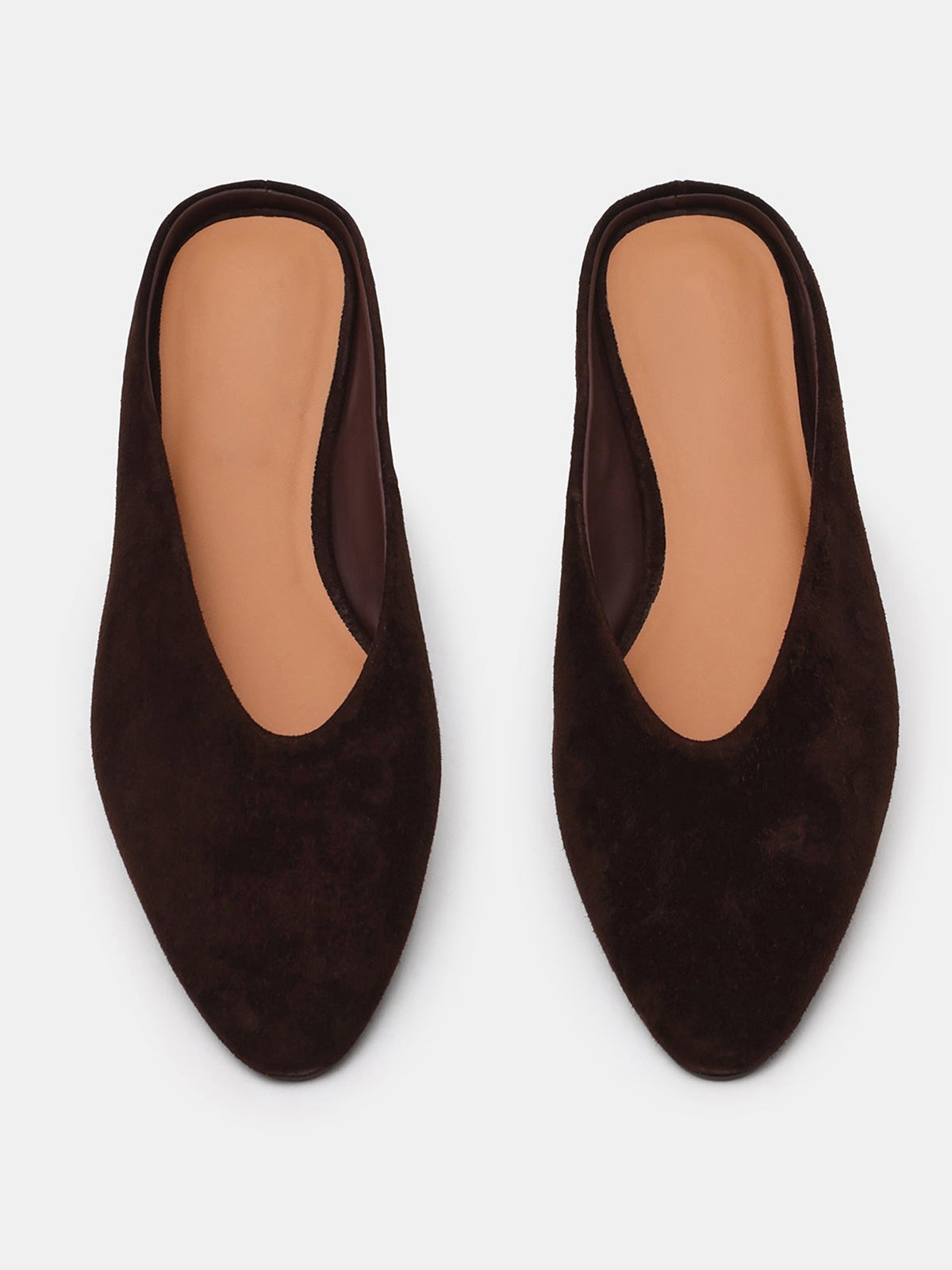 Brown Faux Suede Pointed-Toe Backless Simple Slip-On Flats