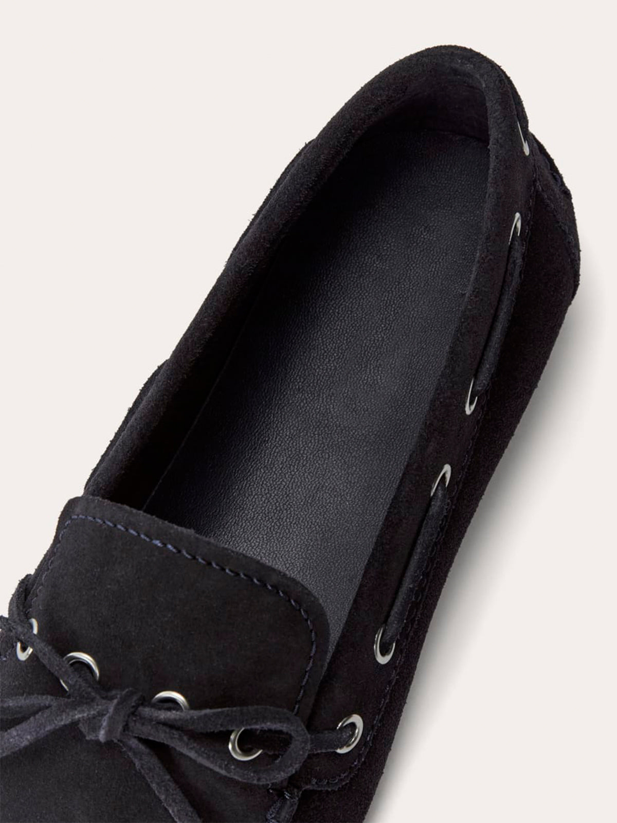 Dark Navy Faux Suede Round-Toe Front Bow And Lace Edge With Eyelets Flats