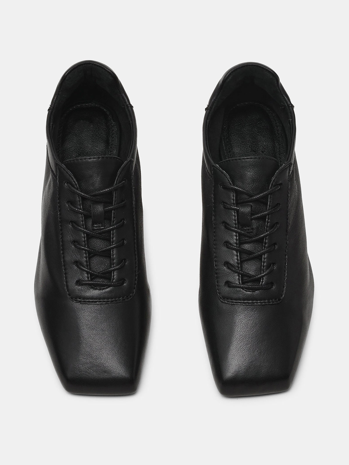 Black Square-Toe Simple Lace-Up Chic Flats